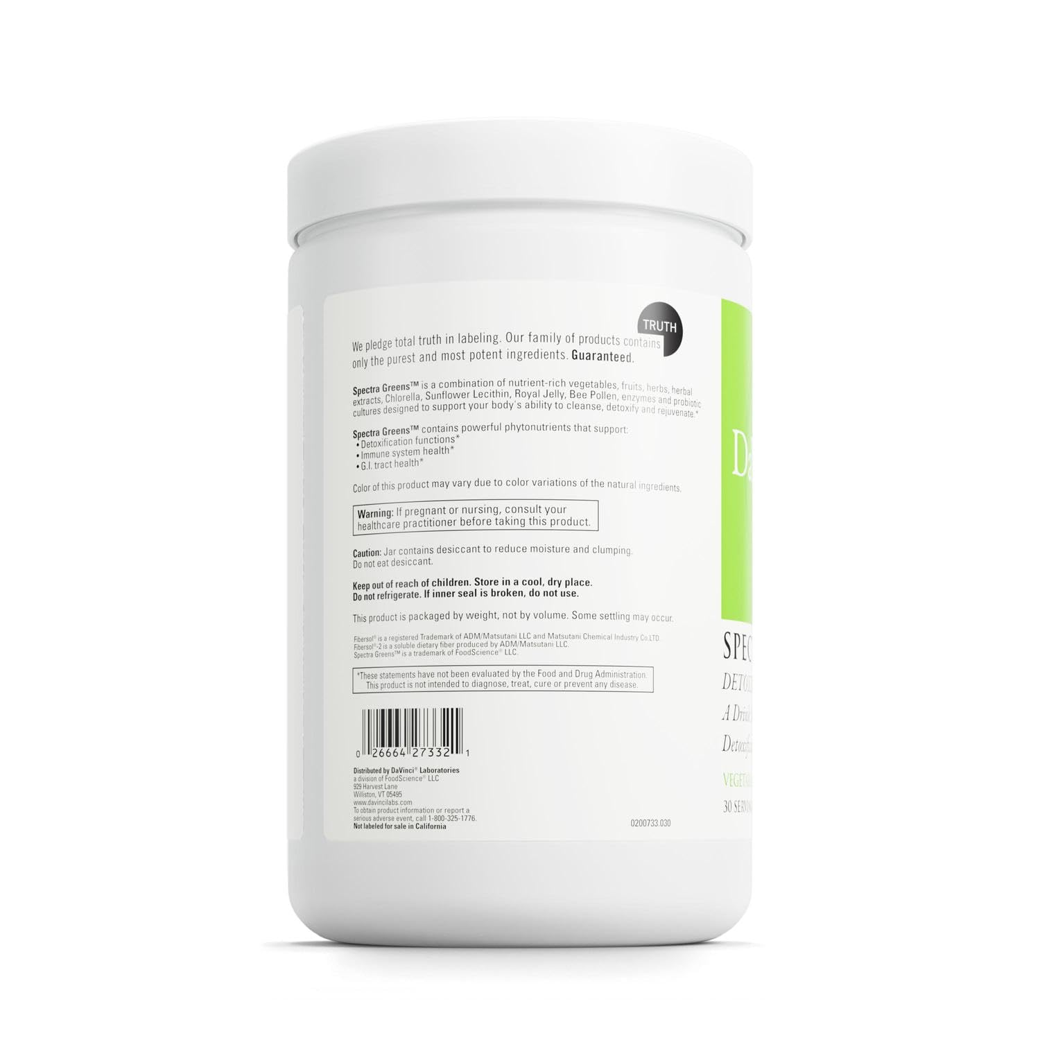 Packaging shot of DAVINCI Labs Spectra Greens Detoxifier