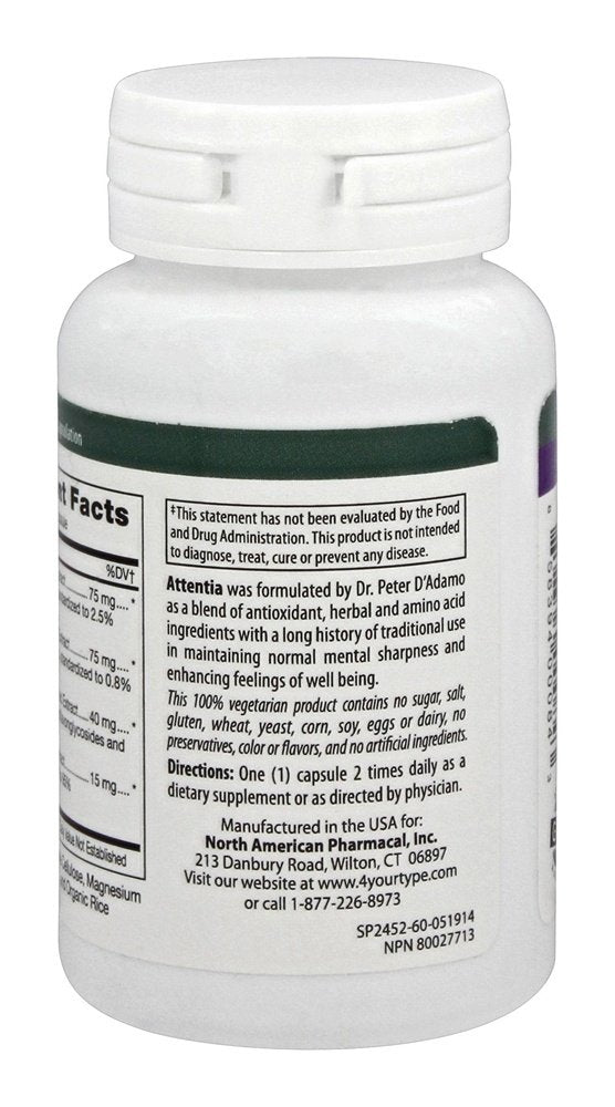 D'Adamo Attentia 60 Count bottle on white background