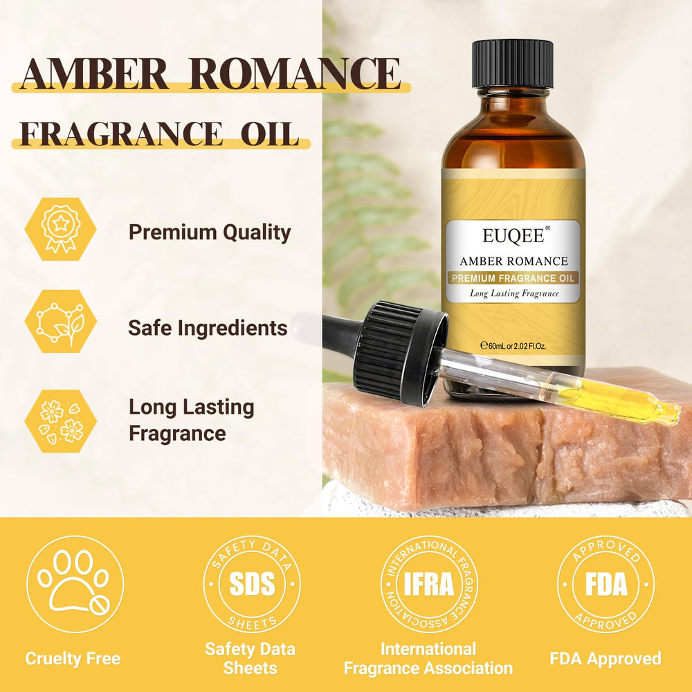 Front label of EUQEE Amber Romance Fragrance Oil