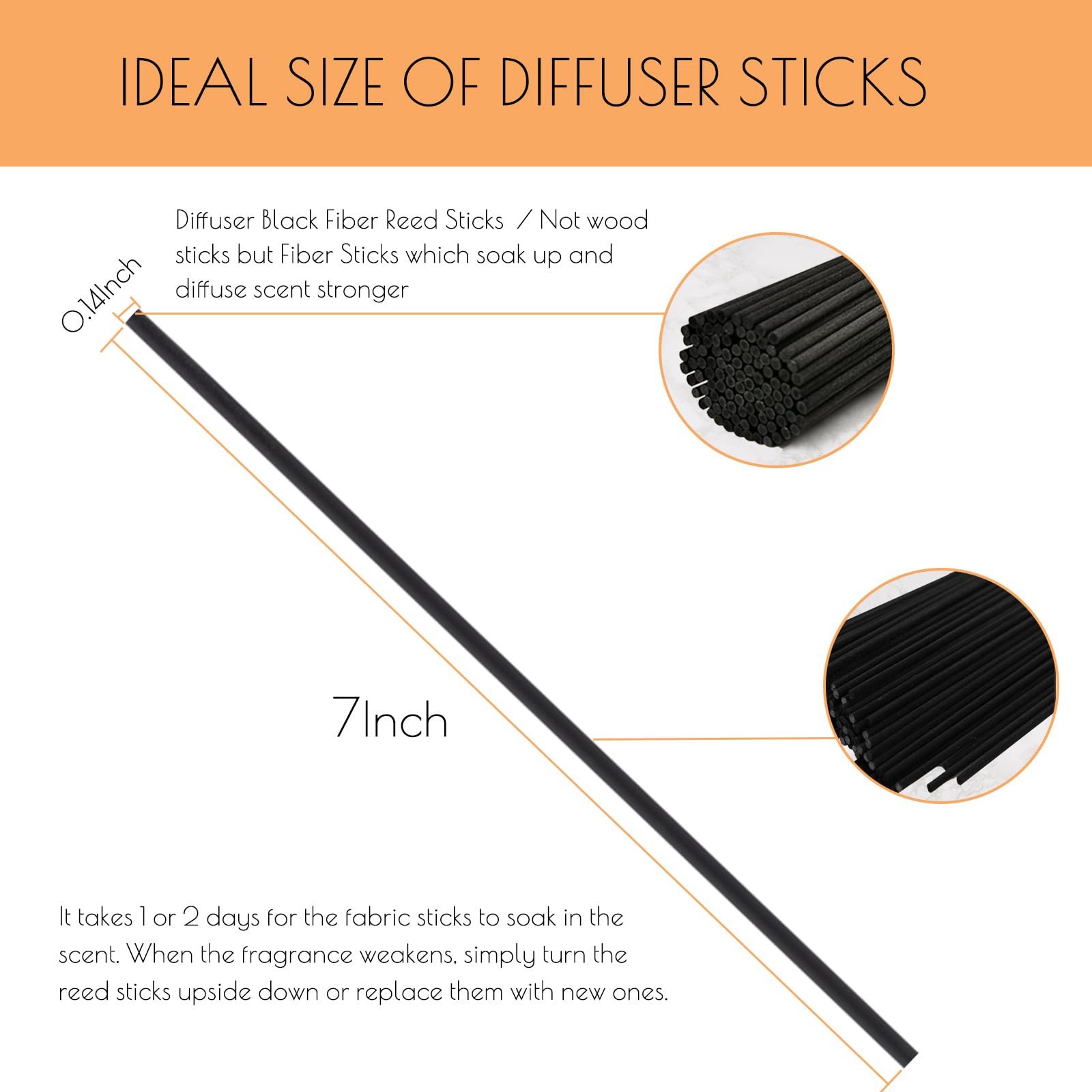 Pack of 100 HOSSIAN diffuser sticks in black