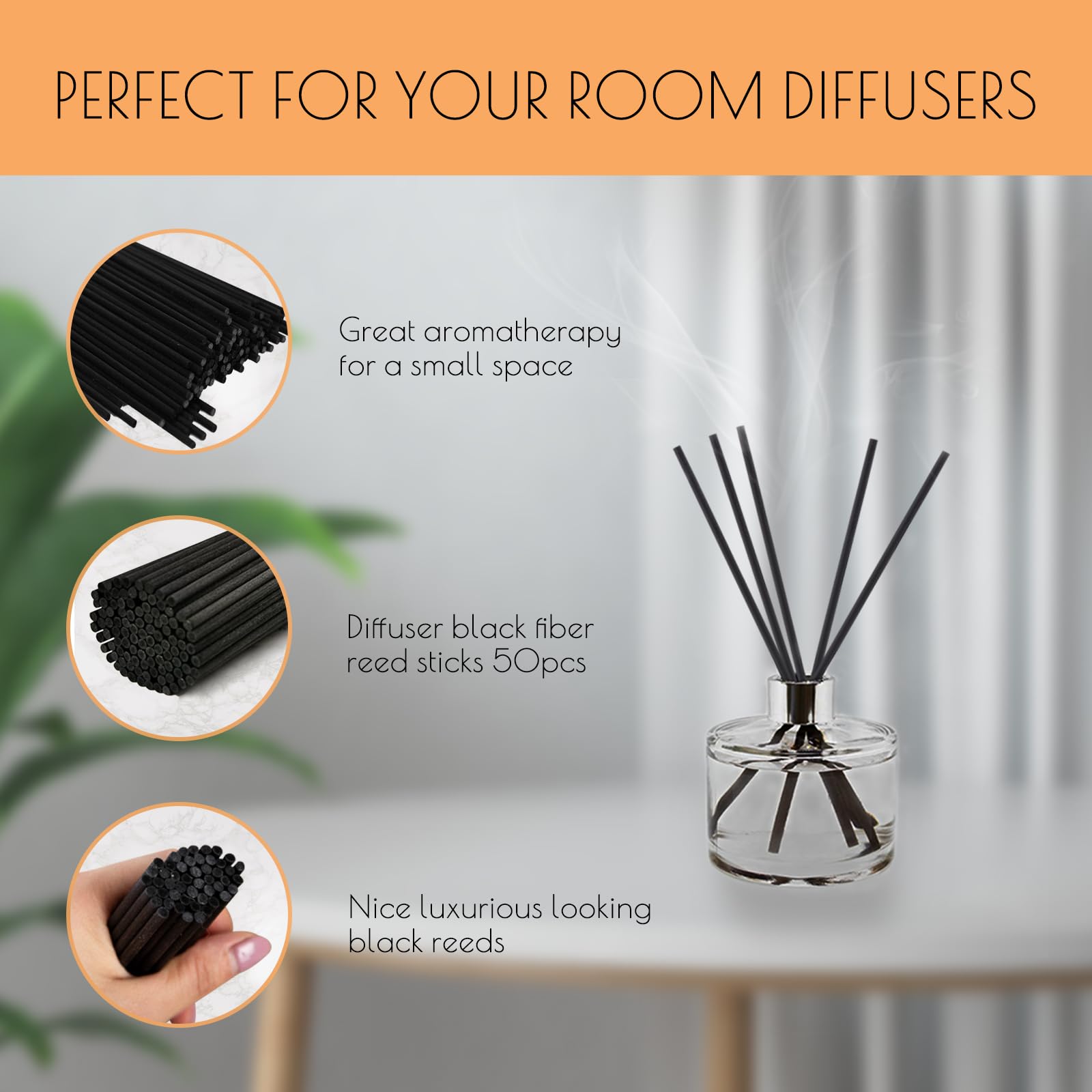 Diffuser sticks in use with aroma diffuser bottle