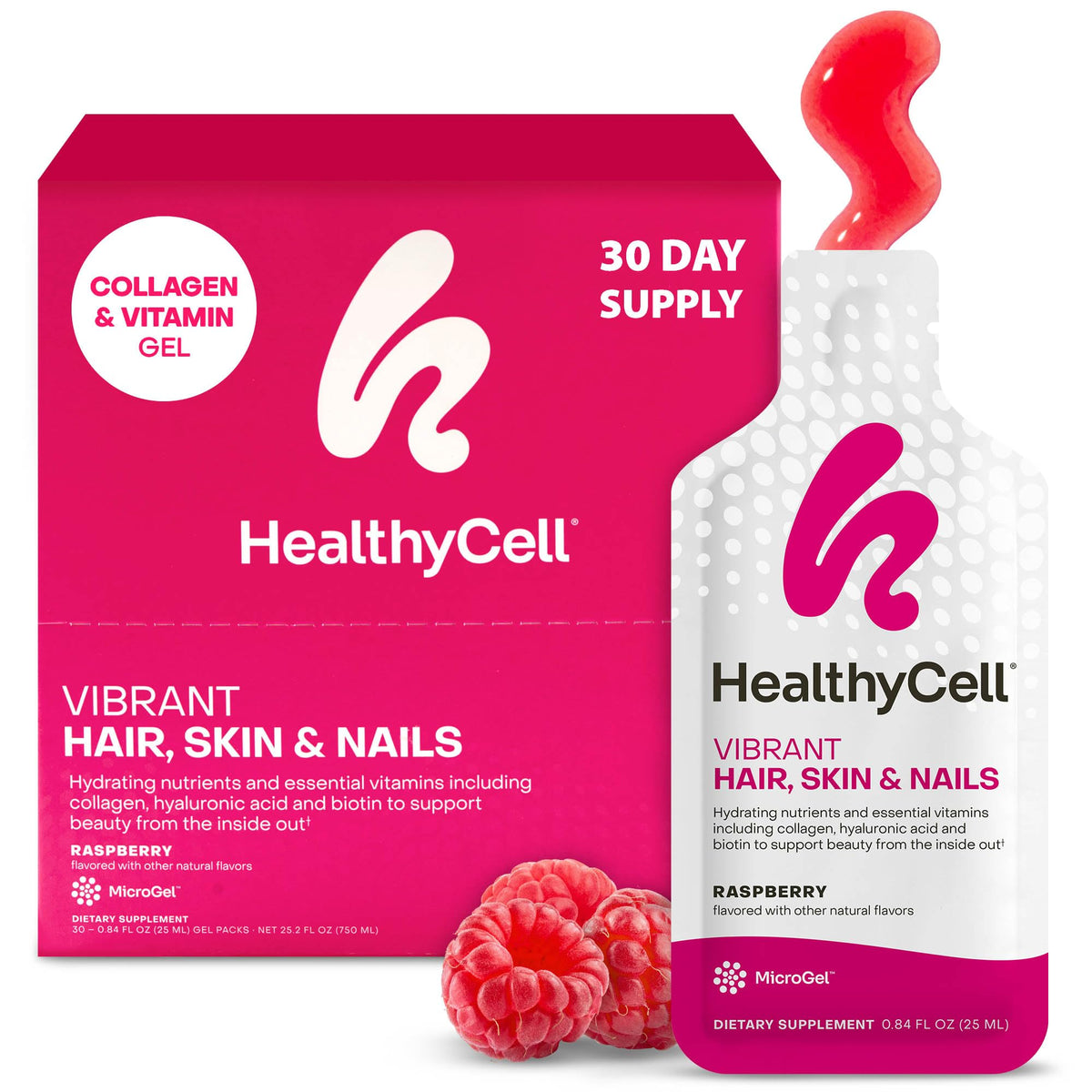 Front view of HealthyCell Vibrant Hair, Skin & Nails 30-gel pack