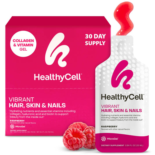 Front view of HealthyCell Vibrant Hair, Skin & Nails 30-gel pack