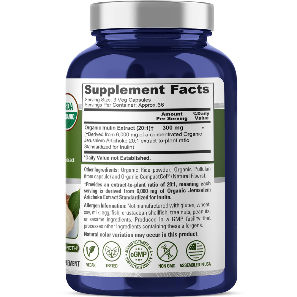 Inulin powder 20:1 extract derived from organic artichokes, equivalent 6000 mg