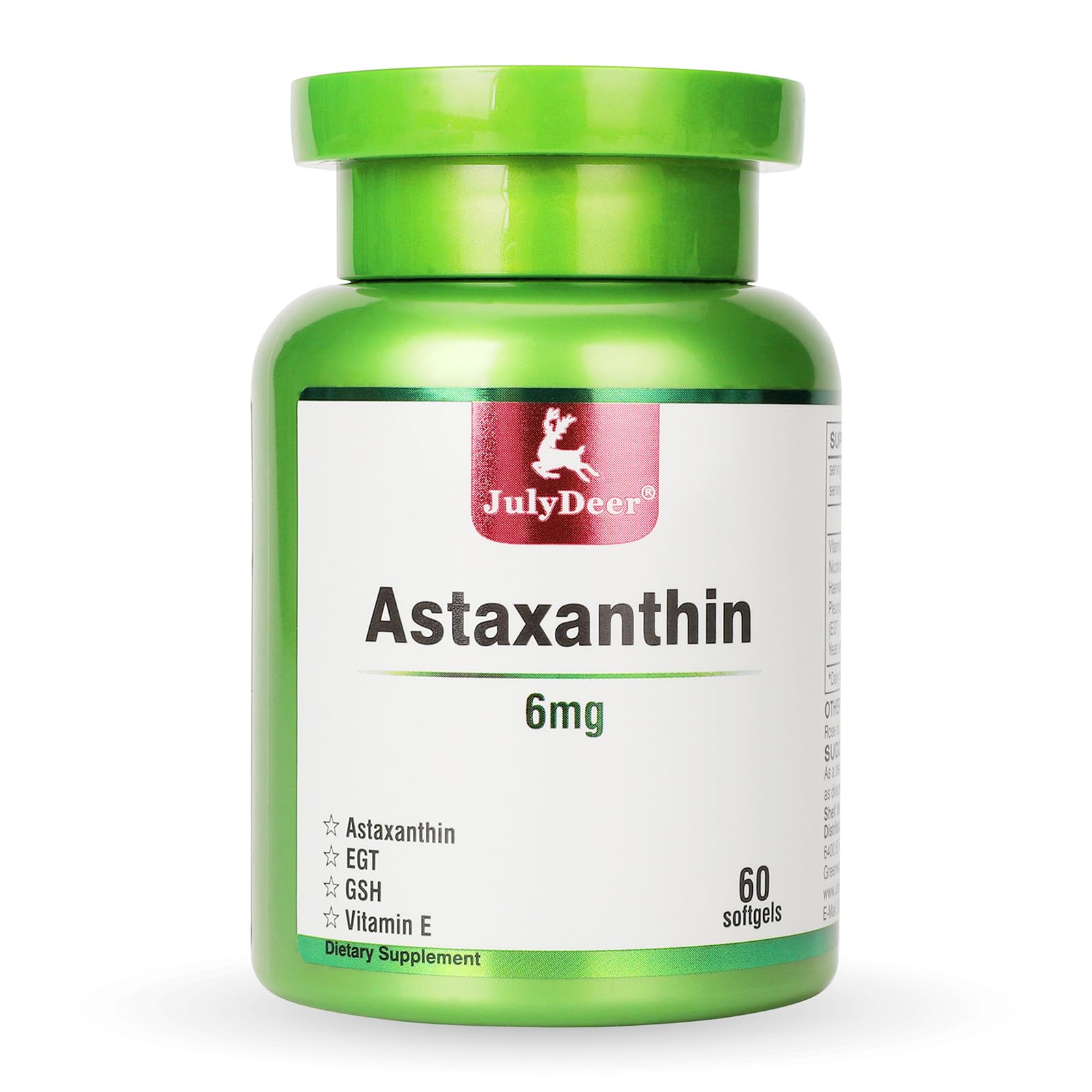 JulyDeer Astaxanthin 6 mg softgel bottle – front view