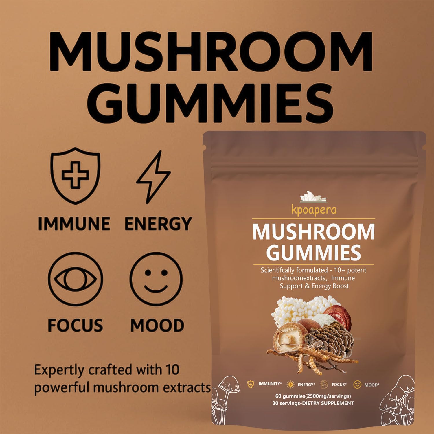 KPOAPERA raspberry-flavored lion's mane mushroom gummies