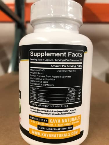 Close-up of Kaya Naturals label highlighting bromelain and papain