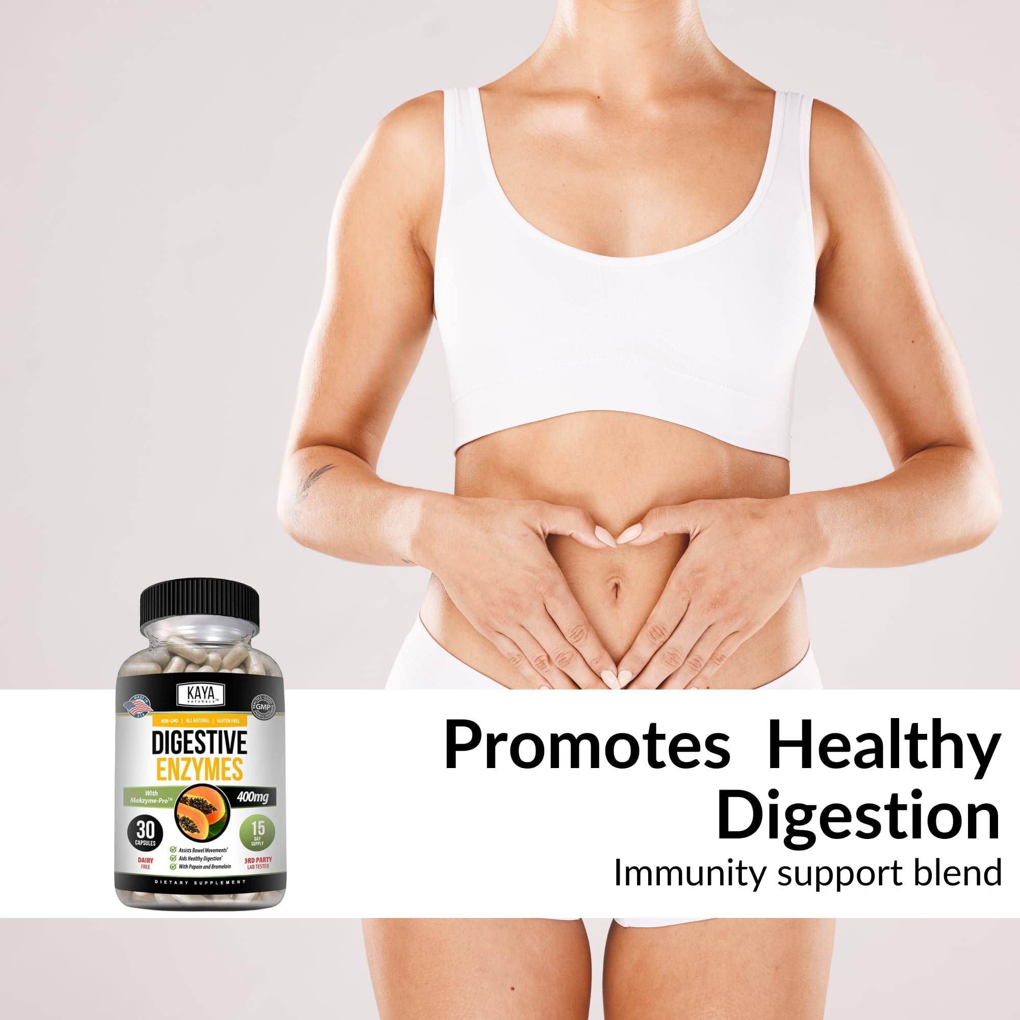 Label showing protein digestion benefits on Kaya Naturals bottle