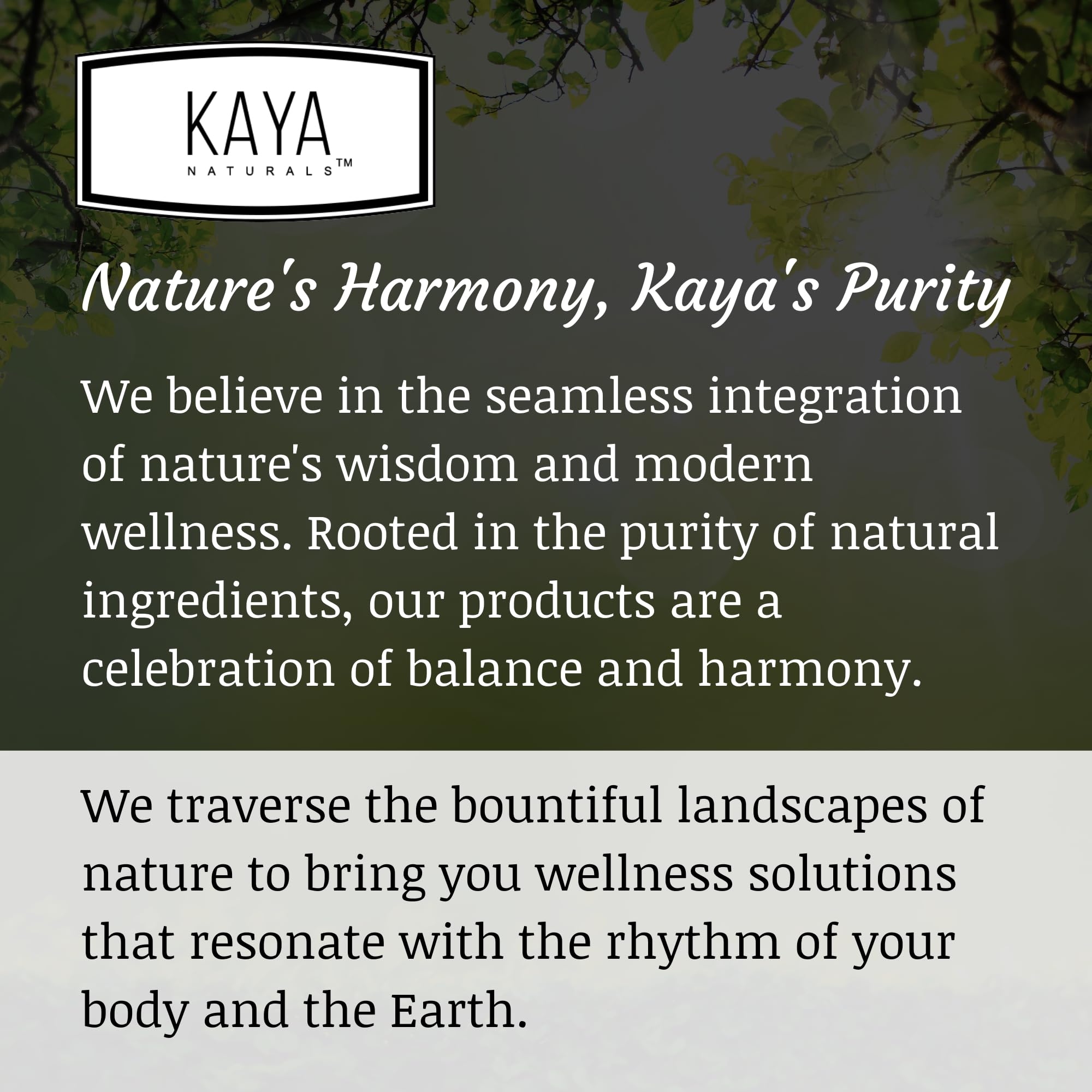 Kaya Naturals bottle with natural lifestyle backdrop
