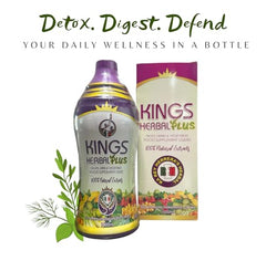 Pouring Kings Herbal Plus herbal juice into a glass