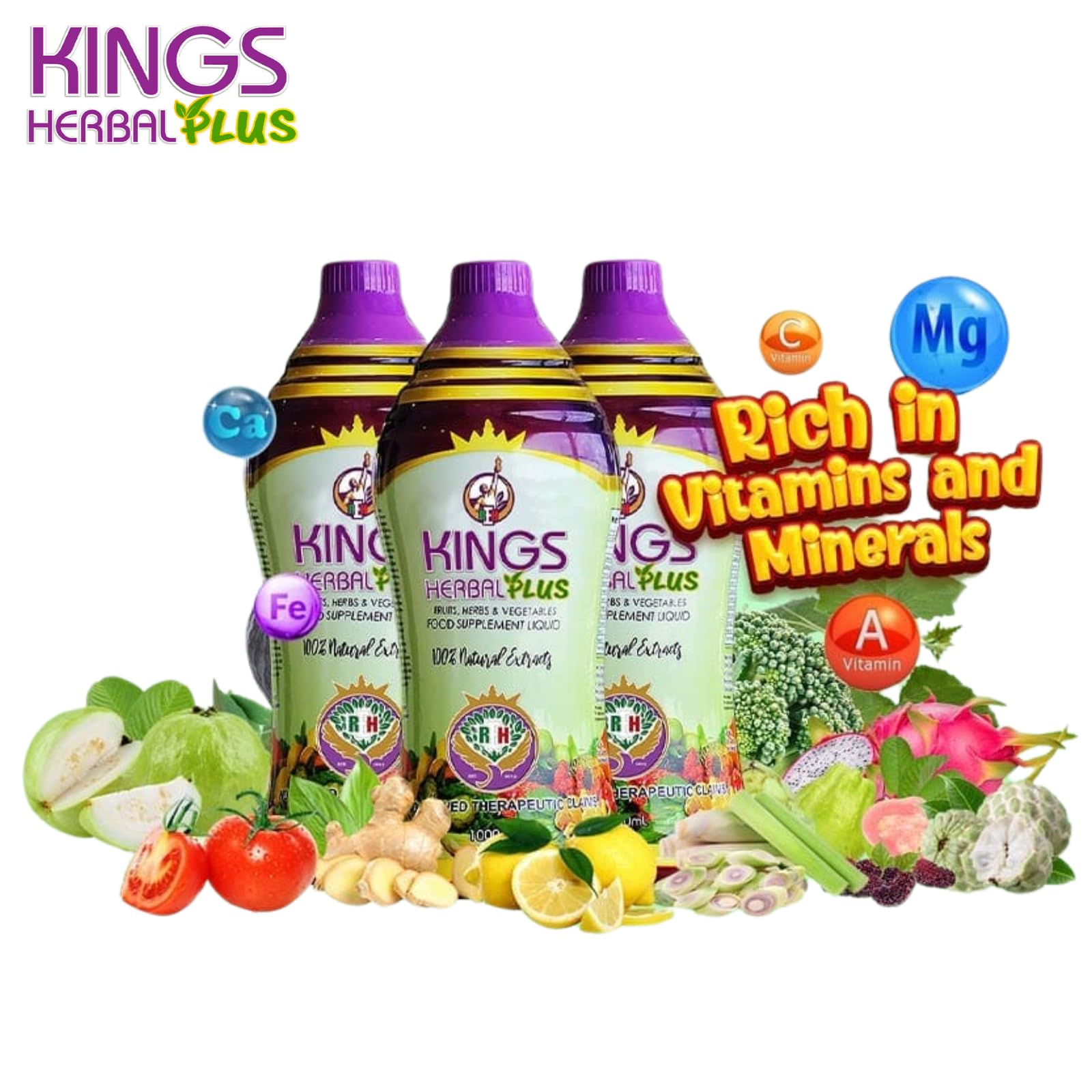 Lifestyle shot featuring Kings Herbal Plus bottle