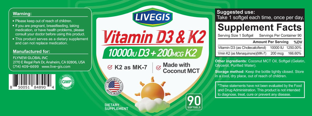 Easy-to-swallow 2-in-1 vitamin D3 and K2 softgels