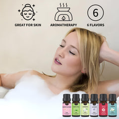 Six essential oils set displayed with packaging layout