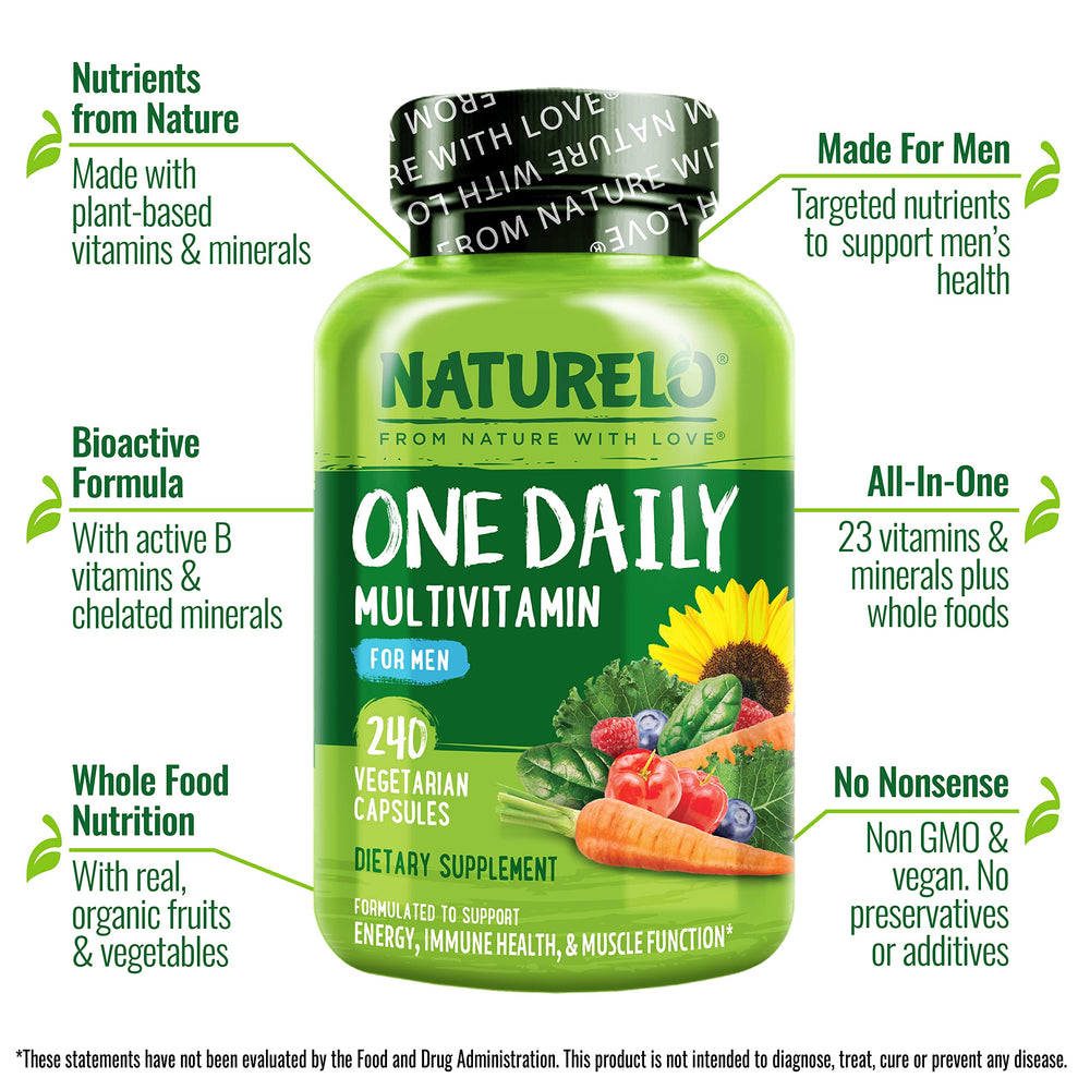 Ingredients and organic whole foods in NATURELO Men's Multivitamin