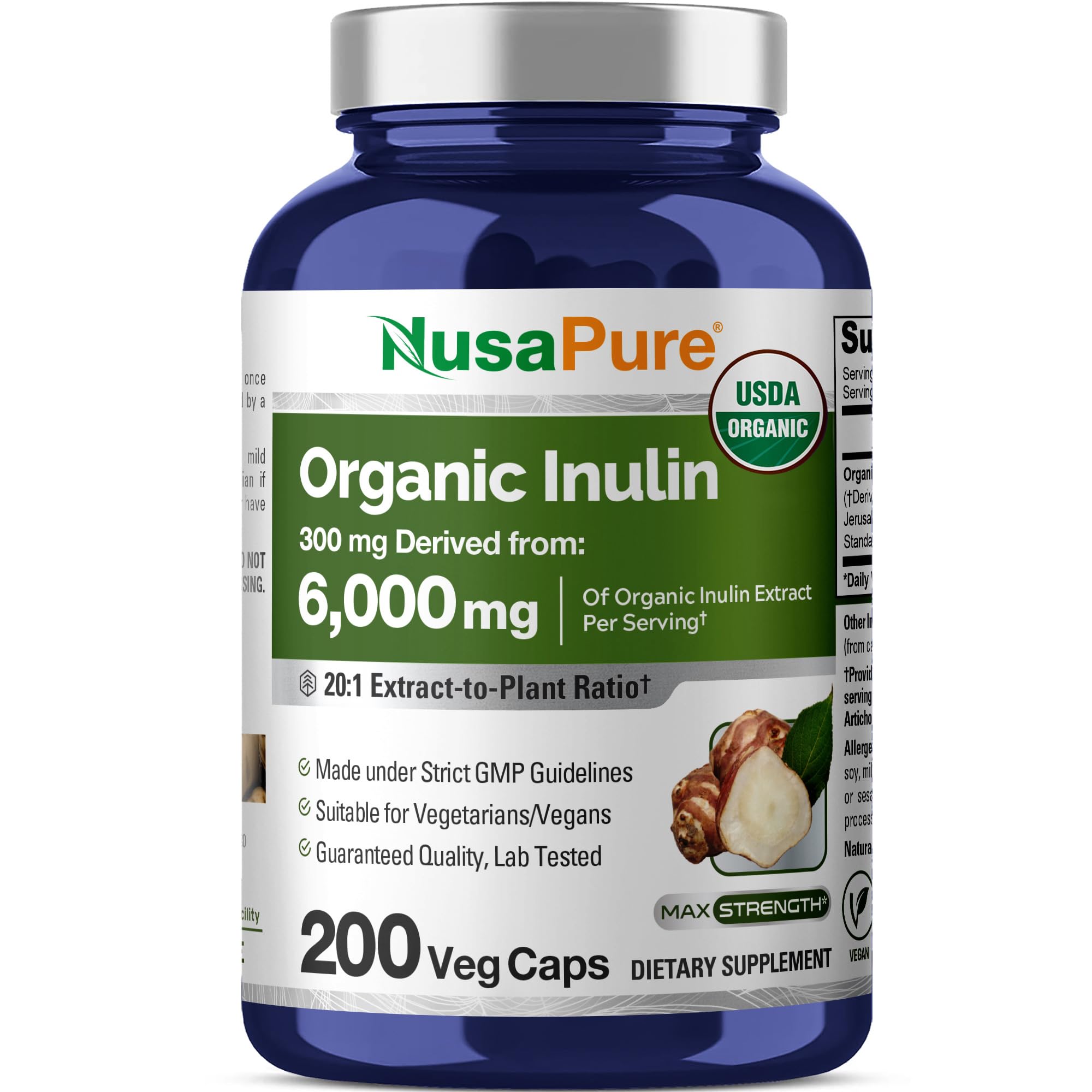 NusaPure Inulin Powder 20:1 extract, 300 mg per serving in 200 capsules