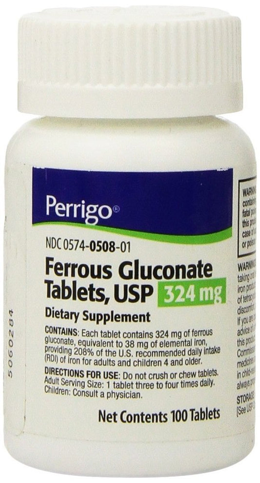 Perrigo Ferrous Gluconate Green Tablets, 324 mg per tablet, 100-count, 3-pack