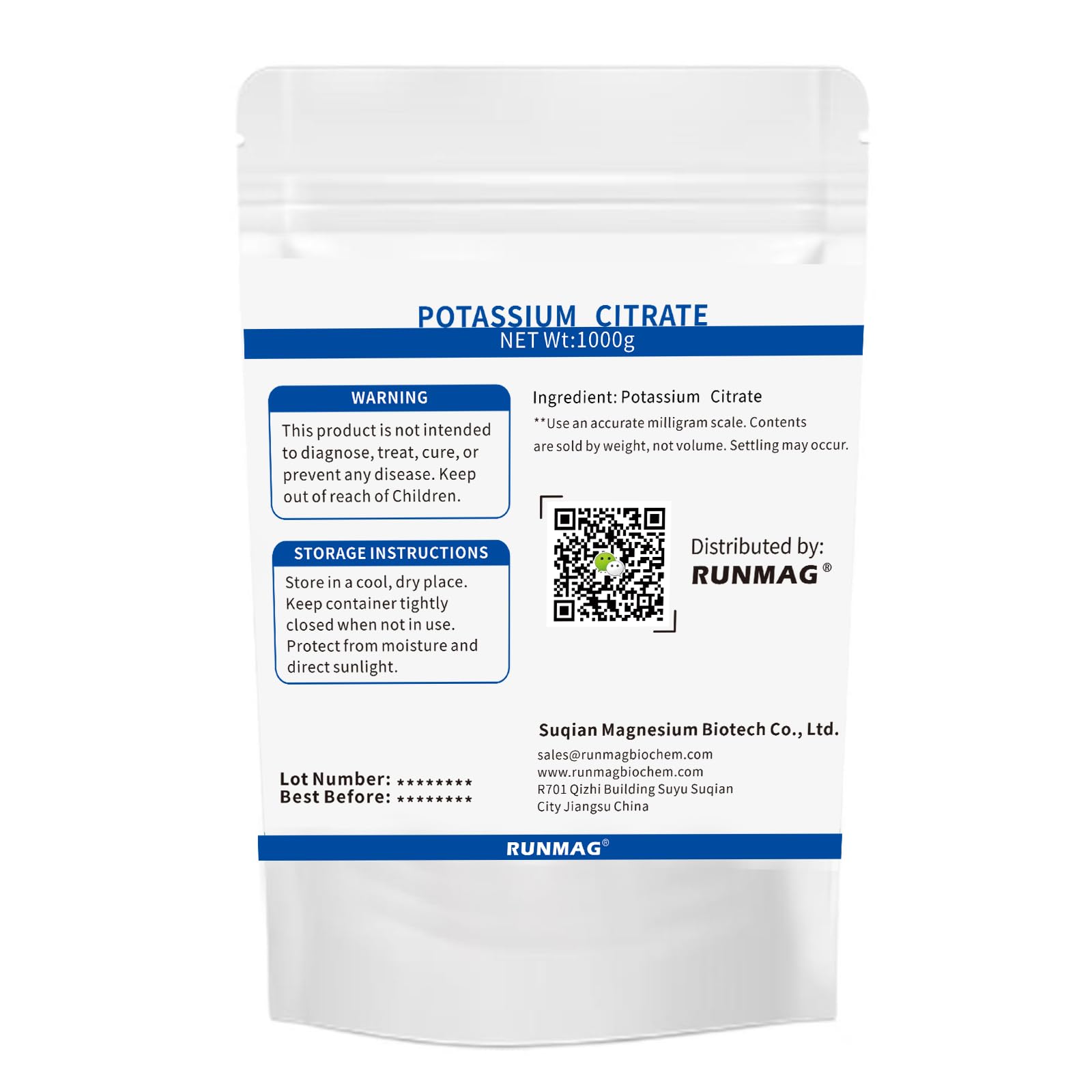 RUNMAG Potassium Citrate Powder 1000g - packaging and label