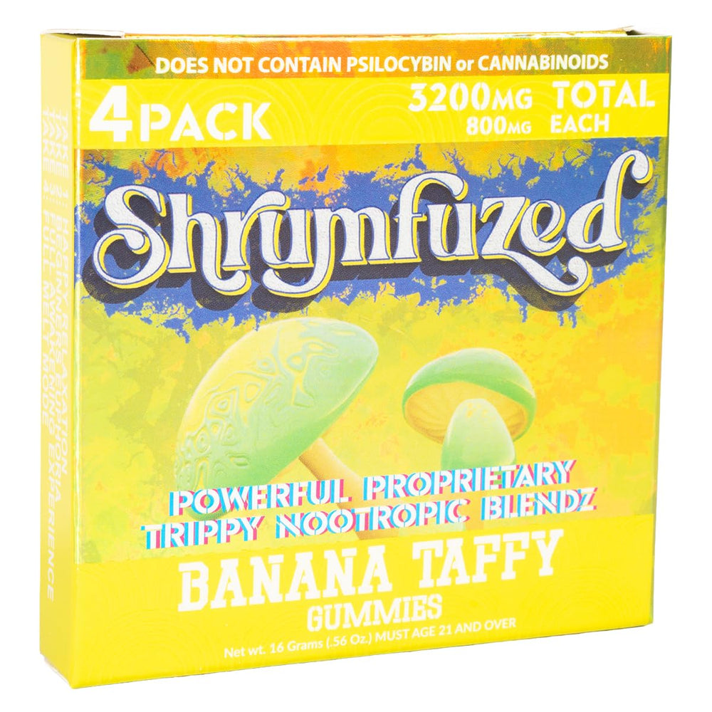 Label highlighting mushroom blend ingredients on Shrumfuzed gummy
