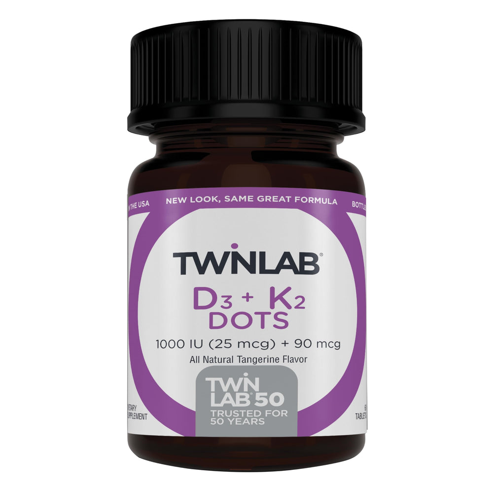 Front view of Twinlab Vitamin D3 1000 + K2 Dots bottle