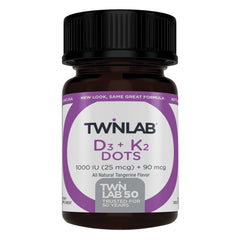 Front view of Twinlab Vitamin D3 1000 + K2 Dots bottle
