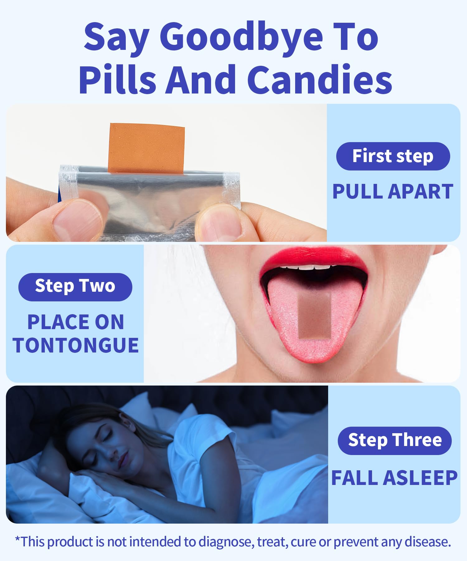 Close-up of VLL Melatonin fast-melt tablets dissolving in the mouth