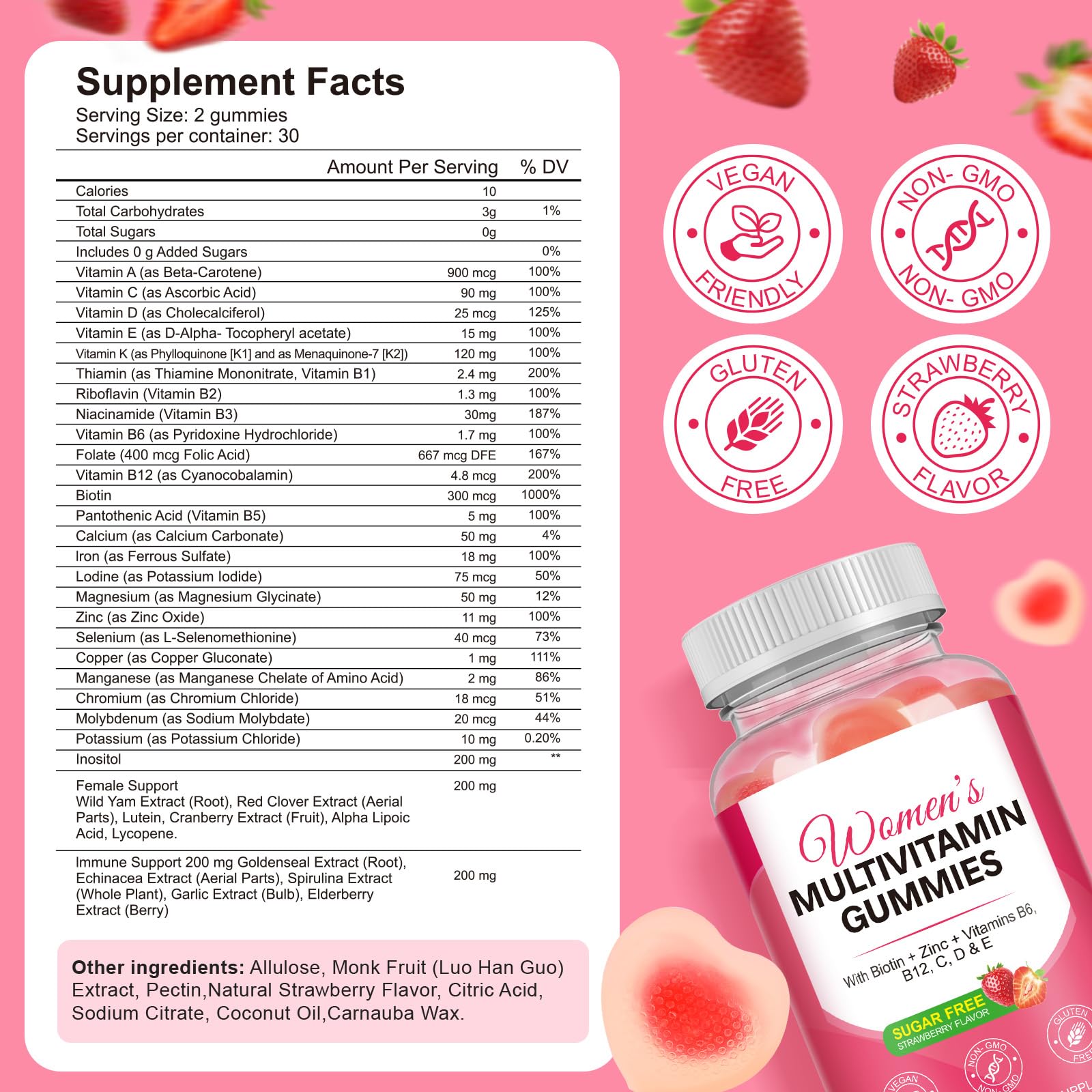 Vegan-friendly, gluten-free, non-GMO icons on label