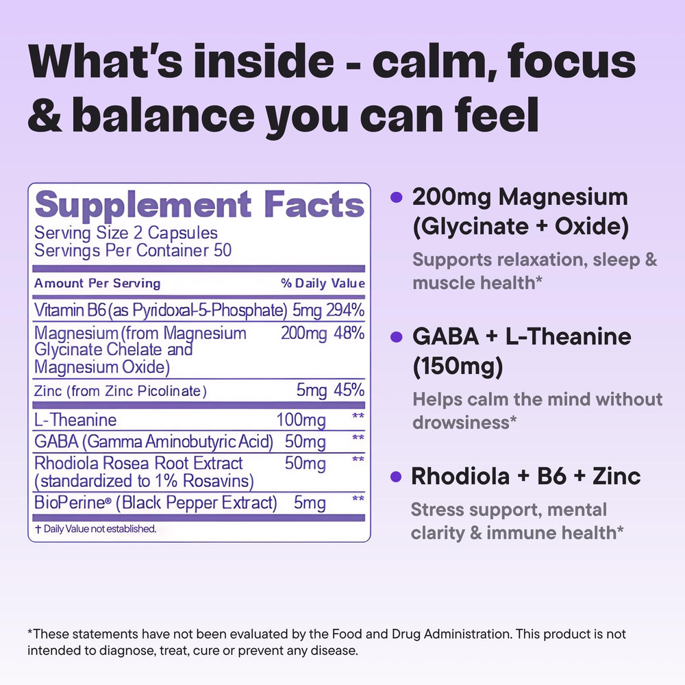 Close-up of Magnesium Glycinate 200mg blend label