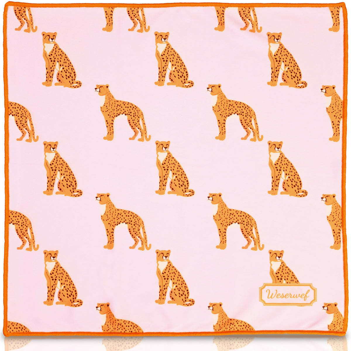 Front view of WESERWEF Leo Pink 12x12 inch microfiber cleaning cloth