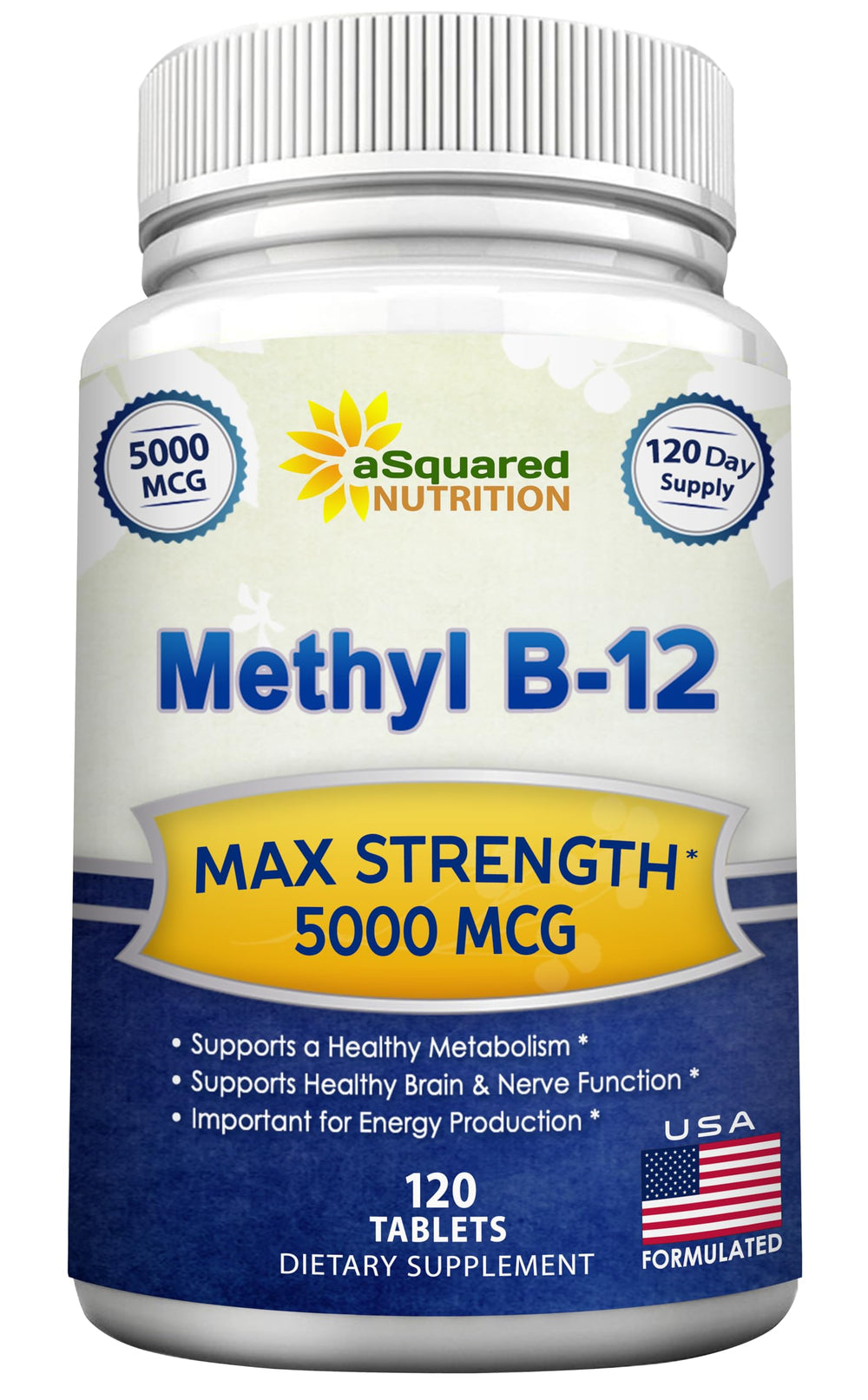 aSquared Nutrition Vitamin B12 bottle with 120 tablets