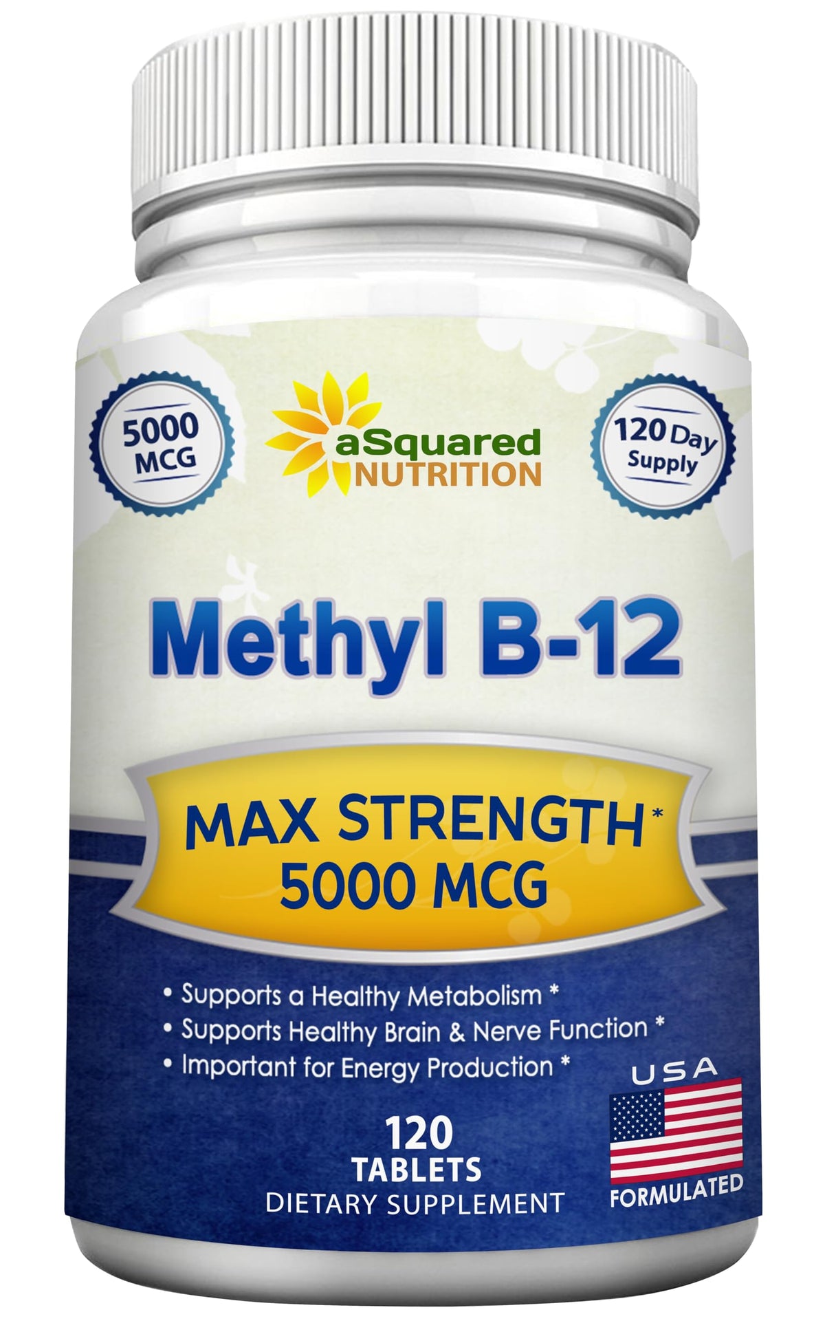 aSquared Nutrition Vitamin B12 bottle with 120 tablets