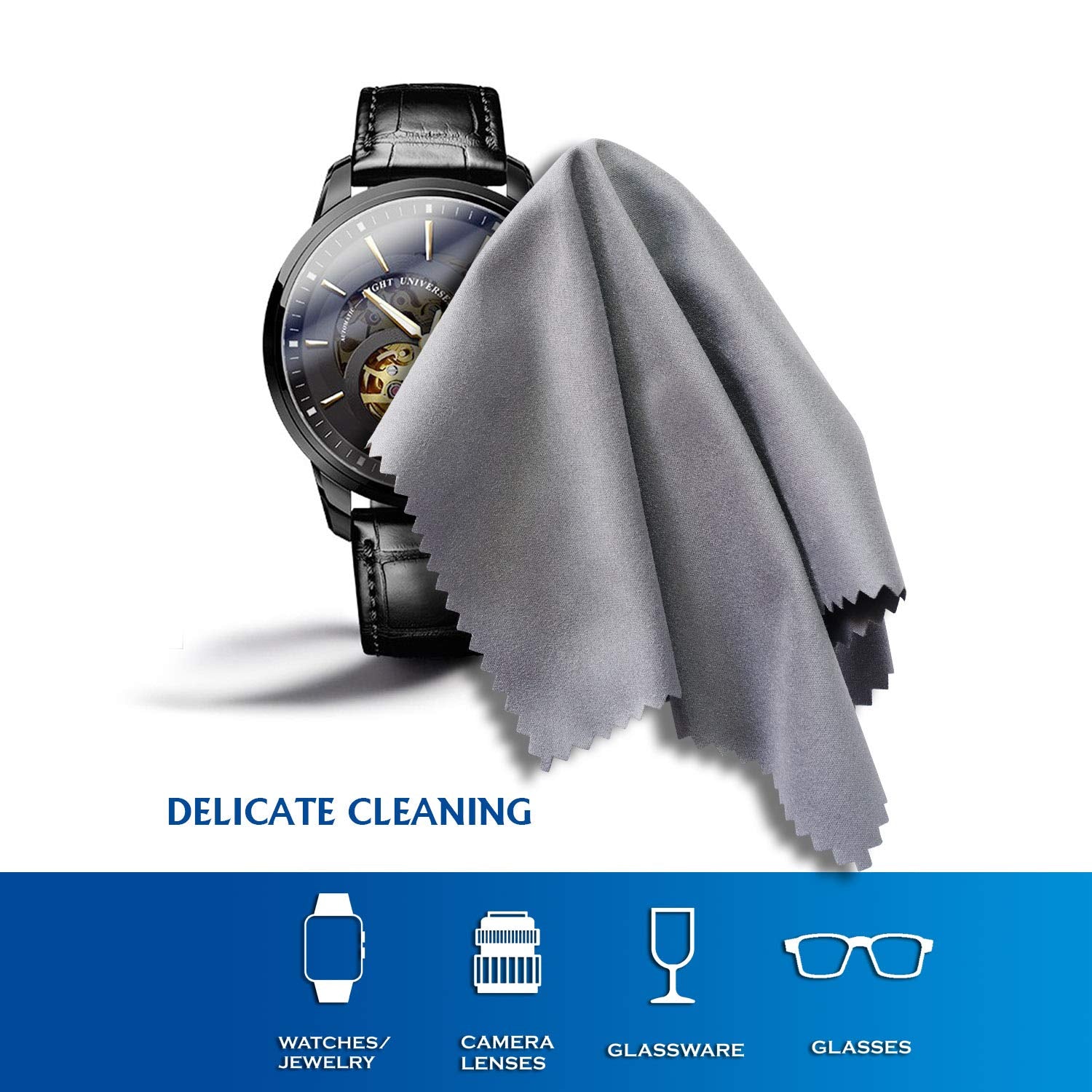 Cloths suitable for cleaning glasses, lenses, and screens