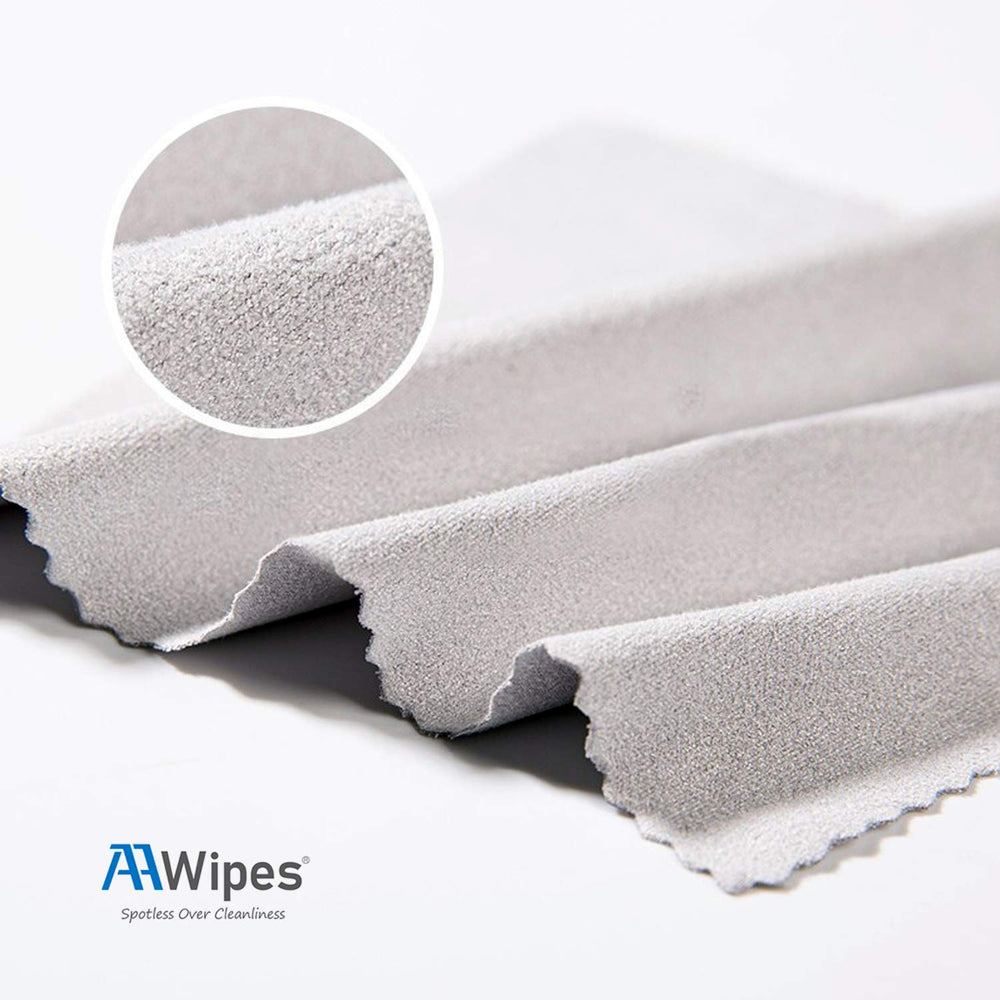Bulk 100-pack of gray microfiber lens cleaning cloths for delicate surfaces
