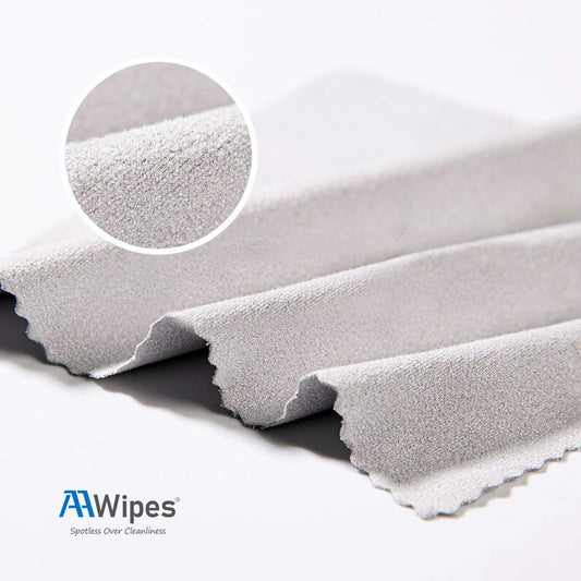 Bulk 100-pack of gray microfiber lens cleaning cloths for delicate surfaces