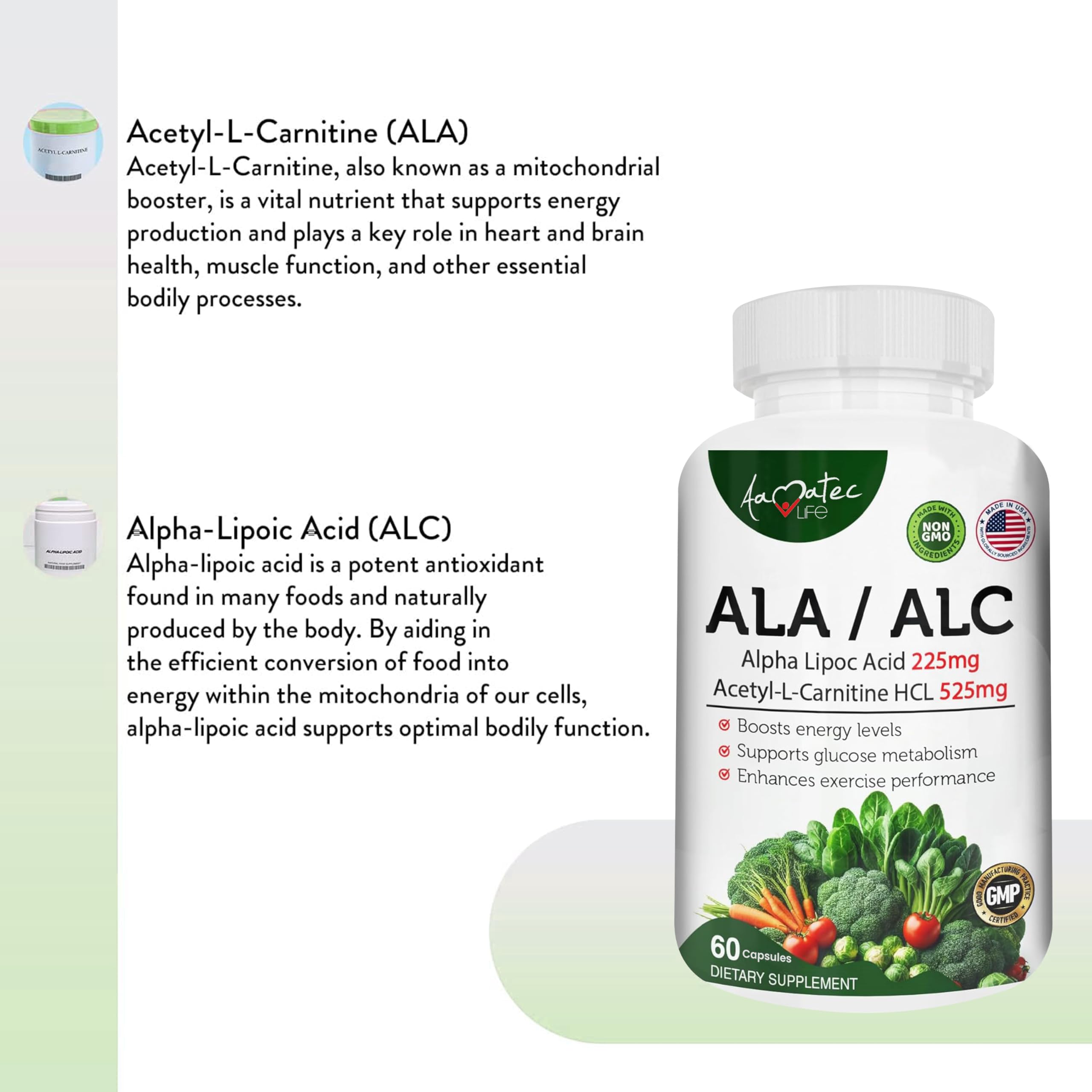 Close-up of AAMATEC LIFE ALA/ALC capsules