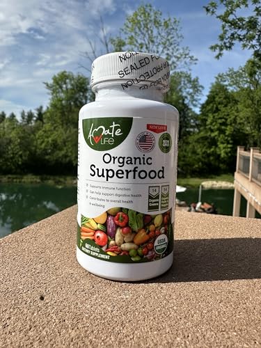 Front view showing label highlighting 14 greens and 14 fruits & vegetables
