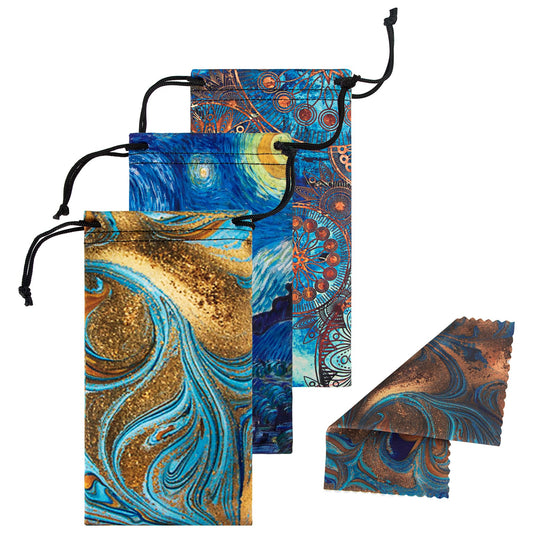 Aatacas 3-pack soft eyeglass pouches in three patterns
