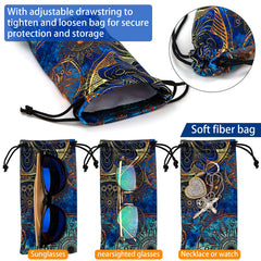 Each pouch showcases different patterns for glasses storage