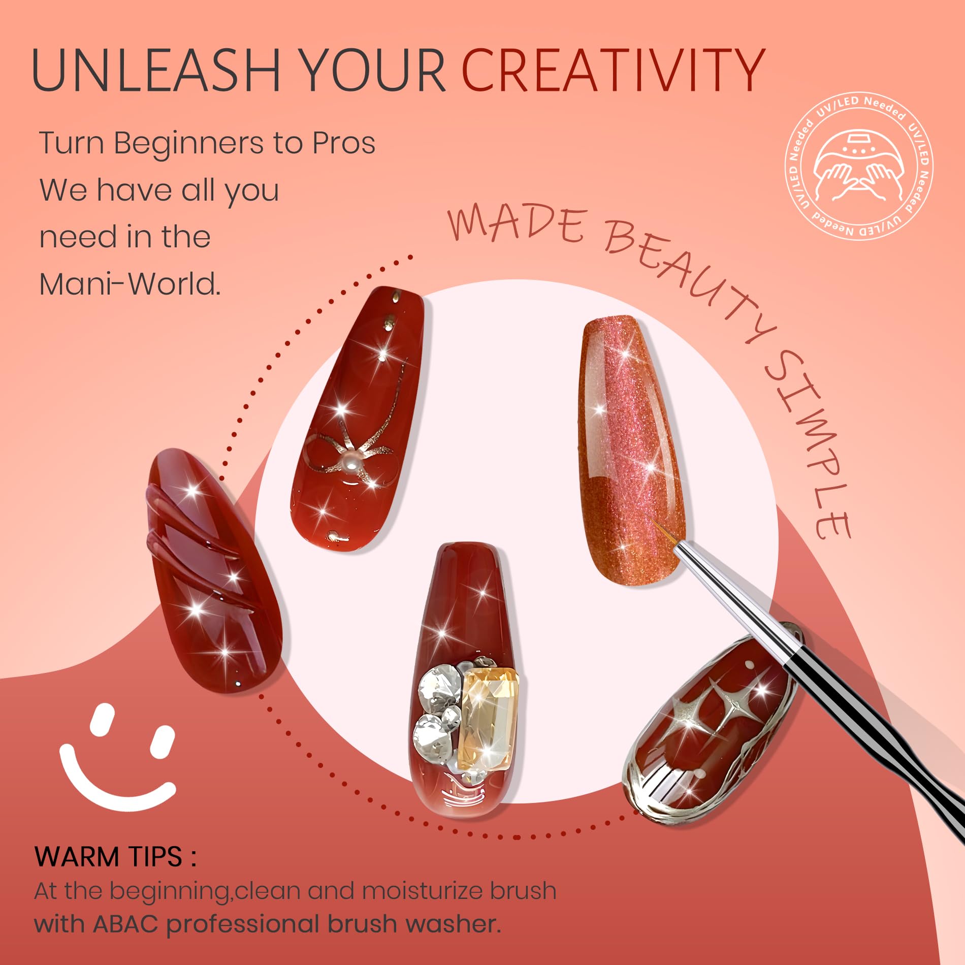 ABAC Up to 21 days wear with base and top coat for longevity.