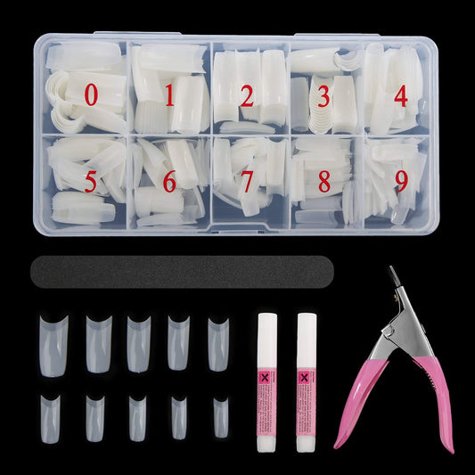 Abodhu acrylic nail tips kit box shows 10 sizes for easy selection