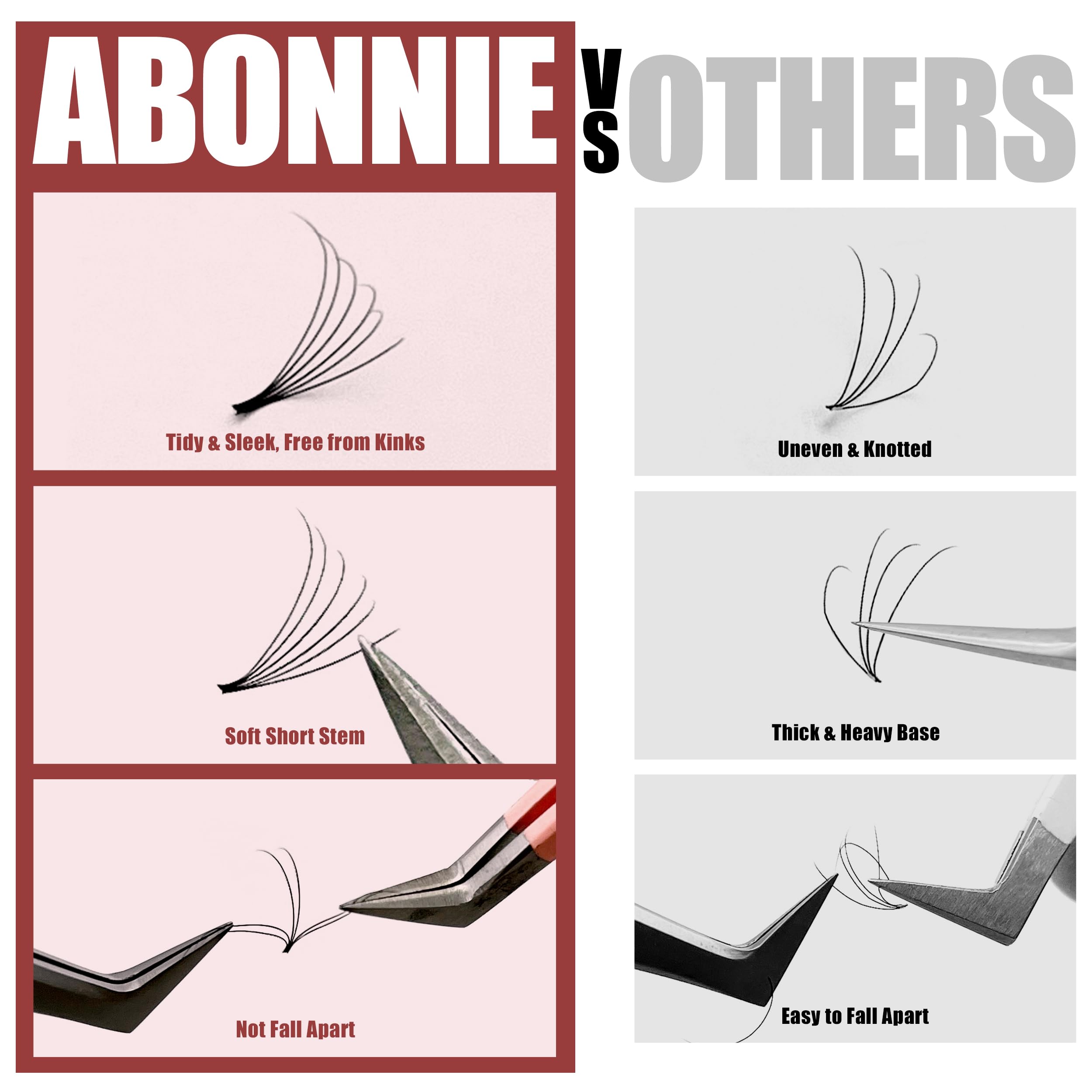 ABONNIE Premade lash fans 6D bundle demonstrates high volume potential for clients.