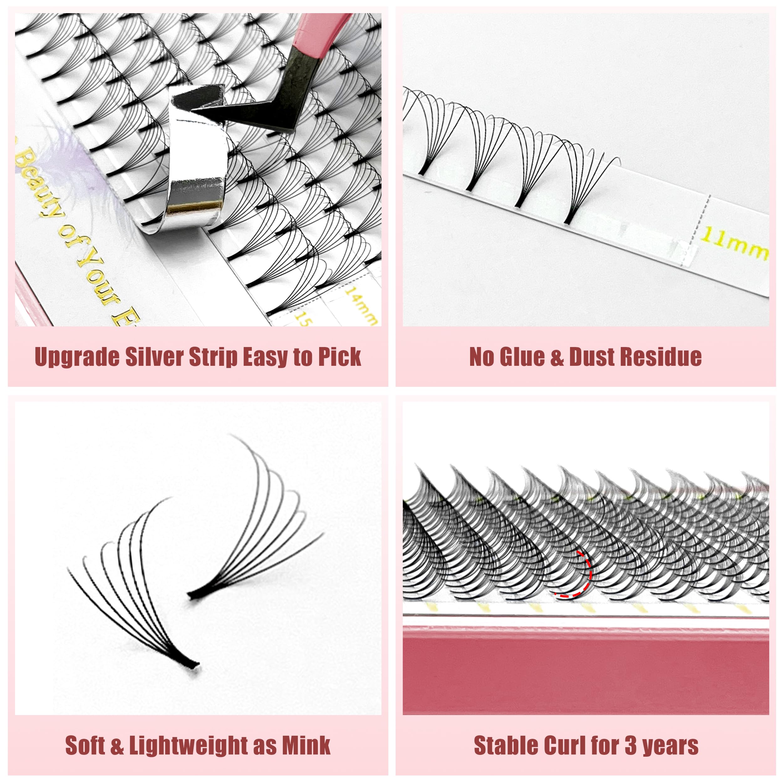 ABONNIE Premade lash fans range from 3D to 20D for versatile looks.