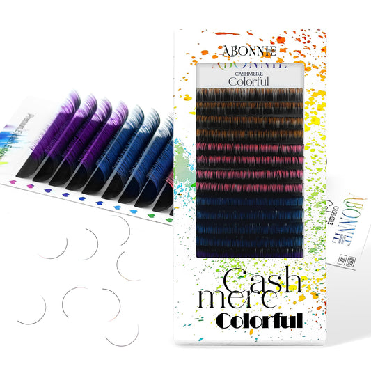 ABONNIE colored lash extensions tray with 16 rows for versatile color looks and customization.