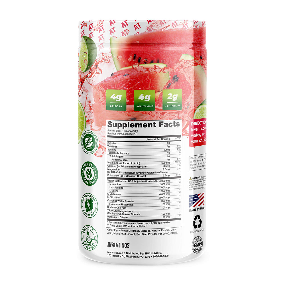 Nutritional facts label on About Time BCAA Hydration Powder