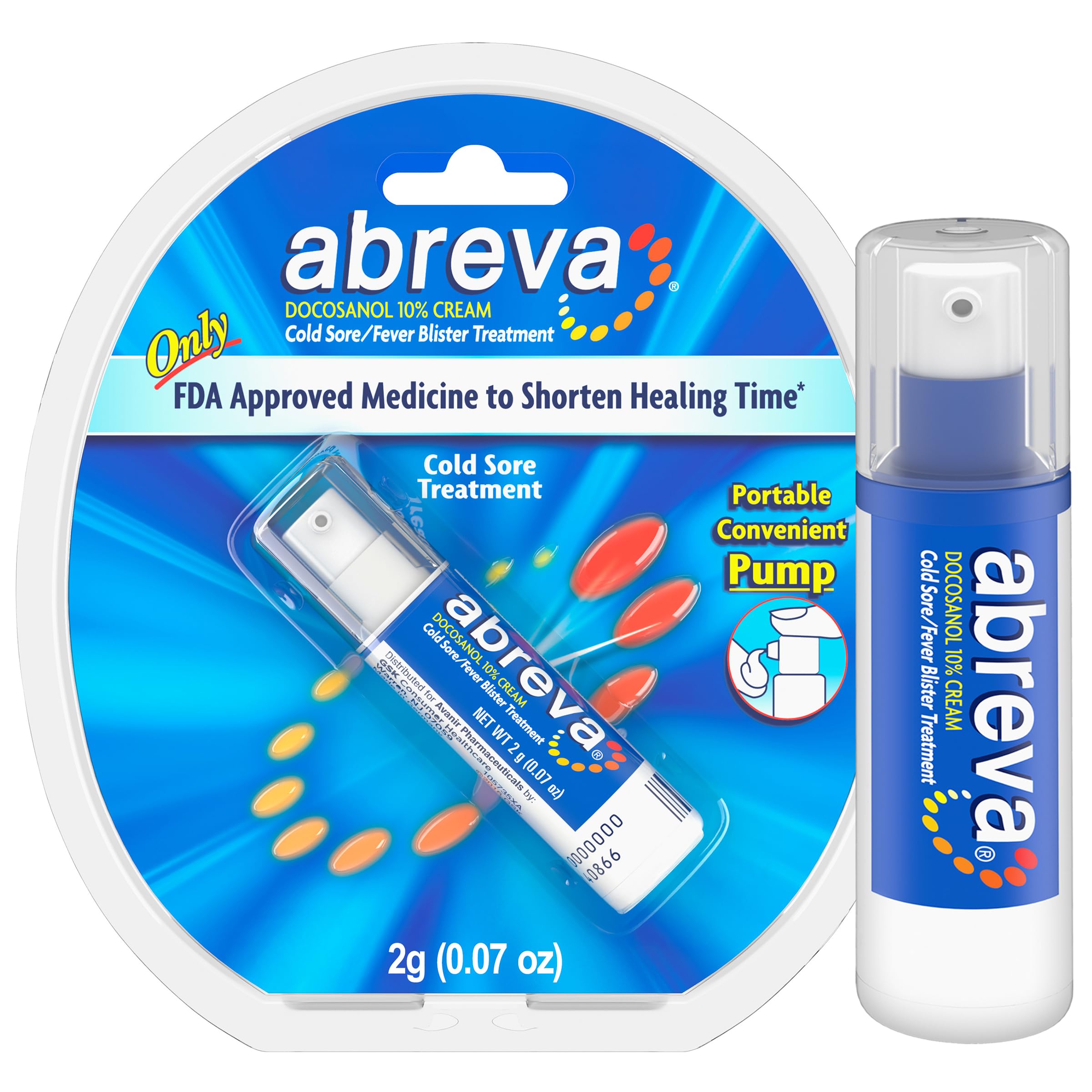 Abreva 10% docosanol pump bottle for precise on-lip cold sore treatment