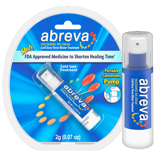 Abreva 10% docosanol pump bottle for precise on-lip cold sore treatment