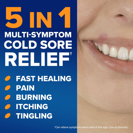 Abreva 10 percent docosanol tube packaging demonstrates portable cold sore protection.