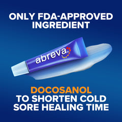 Abreva application tip close-up emphasizes precise, quick application.