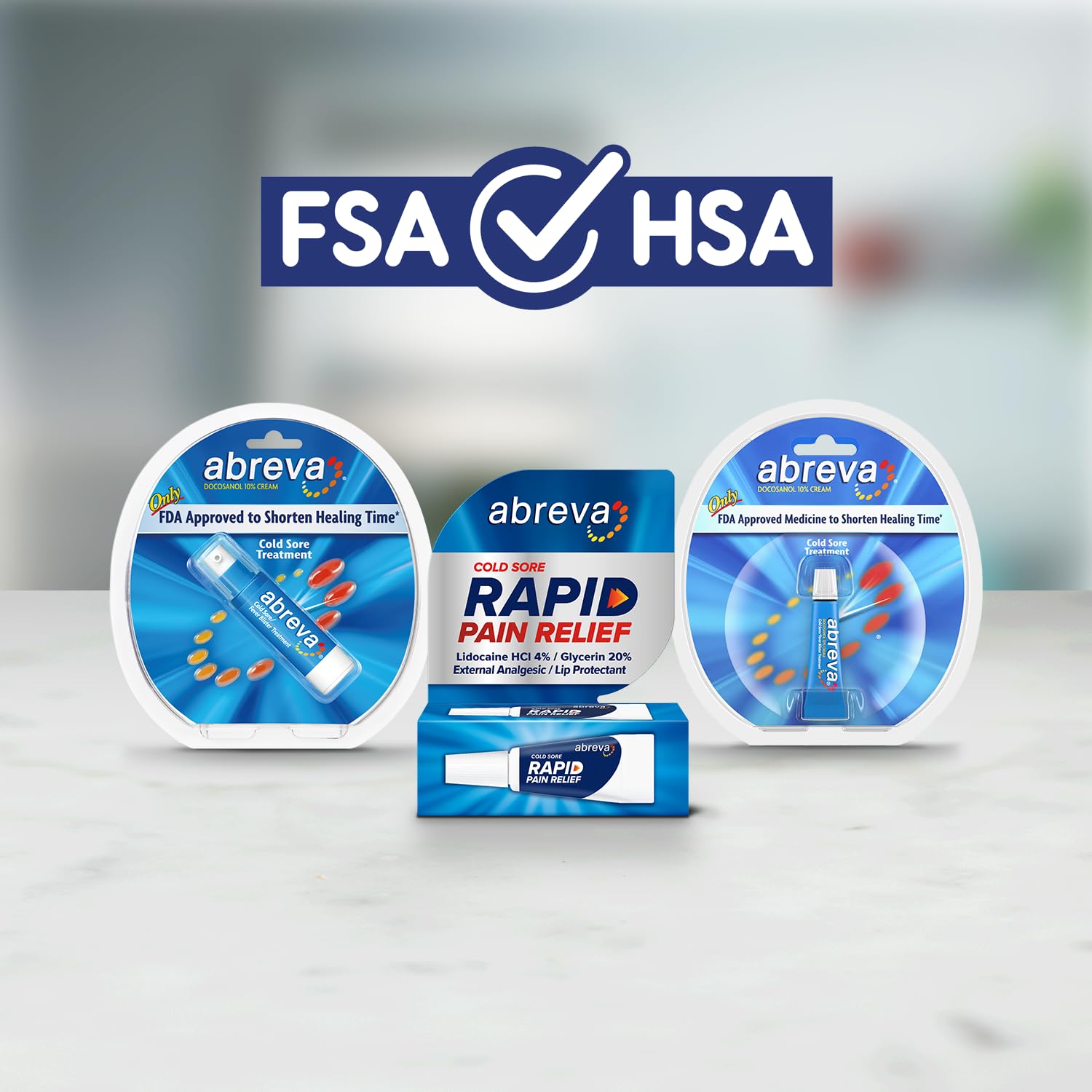 Abreva HSA/FSA eligible logo in product image.