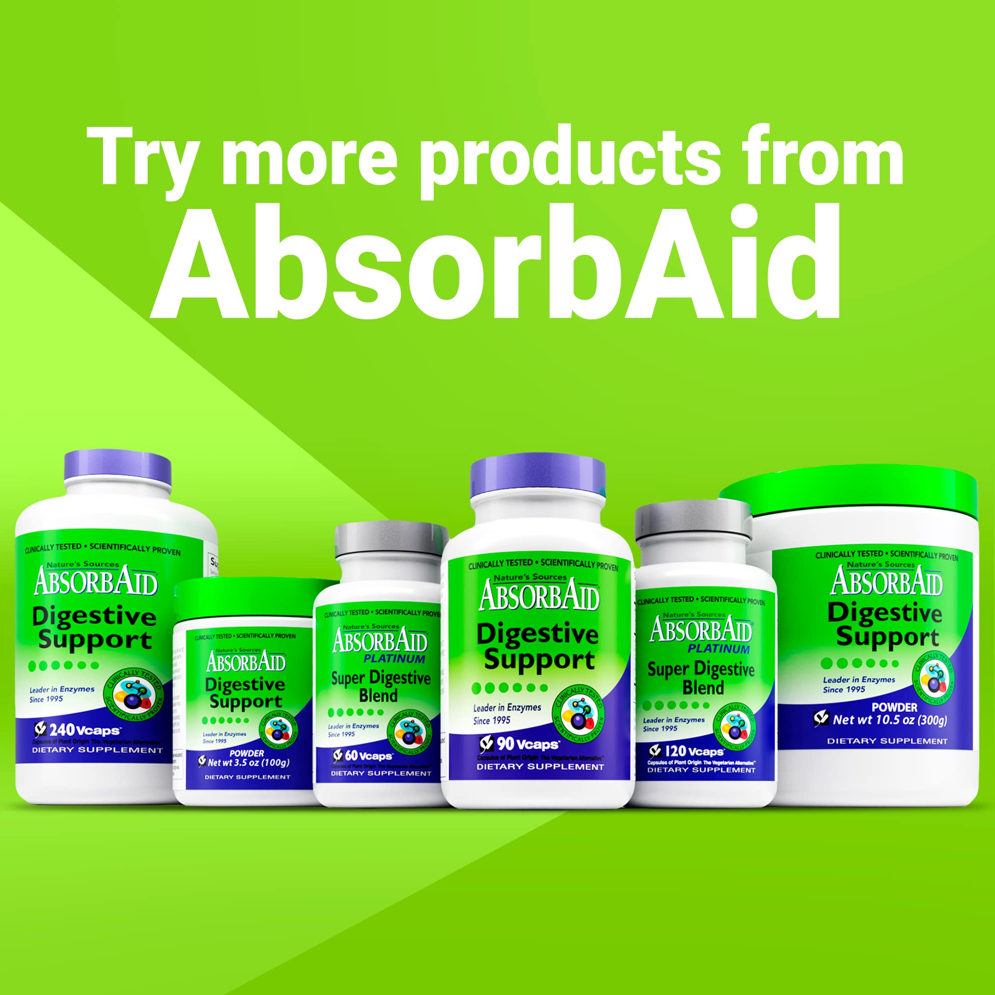 AbsorbAid packaging highlighting enzyme benefits