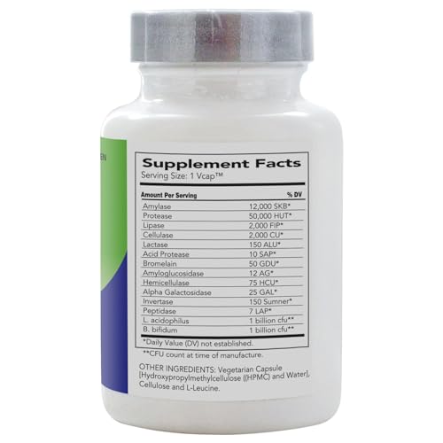 Close-up of the product label showing 12 enzymes and 2 probiotics.